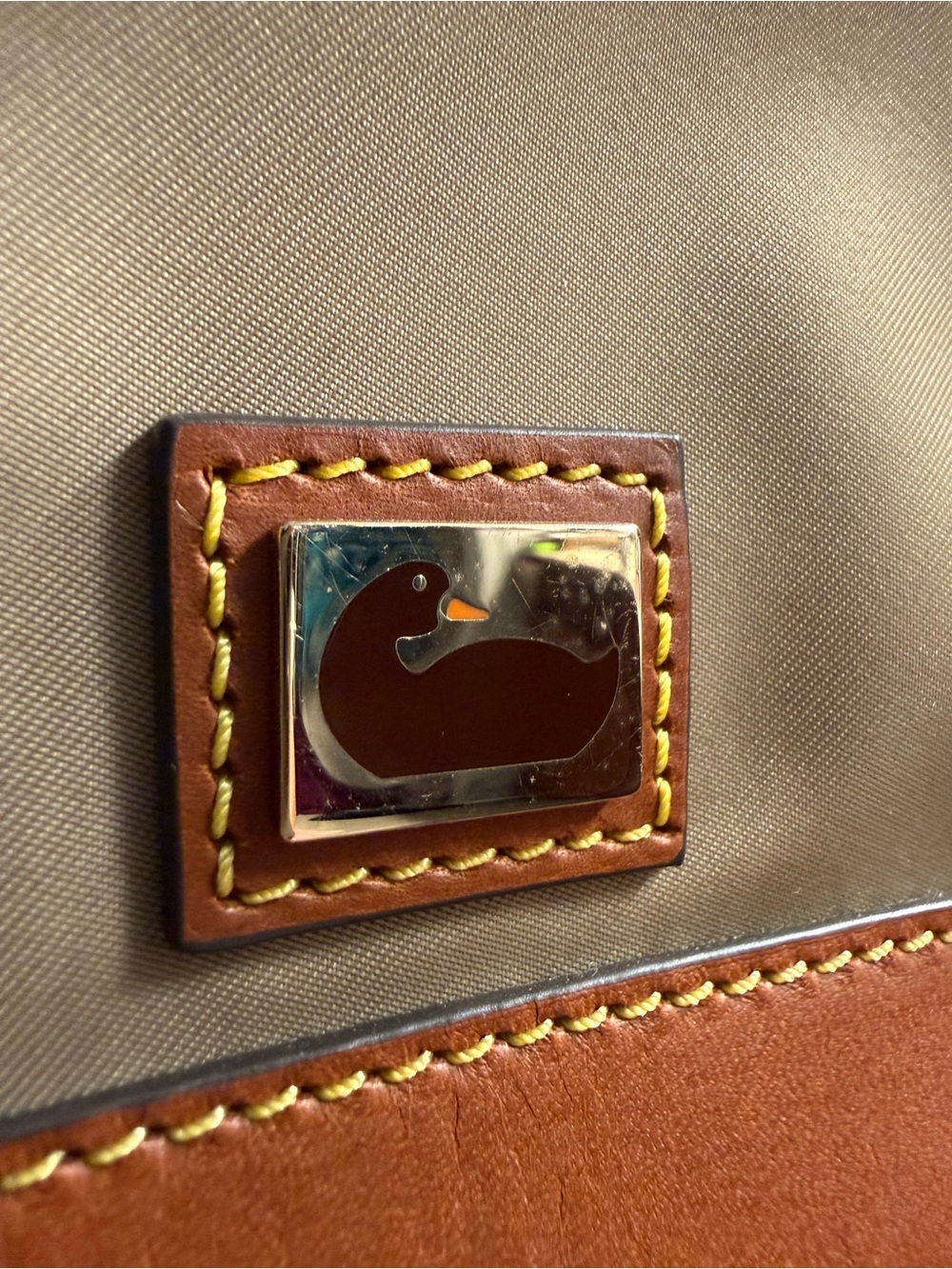 Dooney & Bourke Khaki and Tan Leather-Trim Messenger - Picture 2 of 16